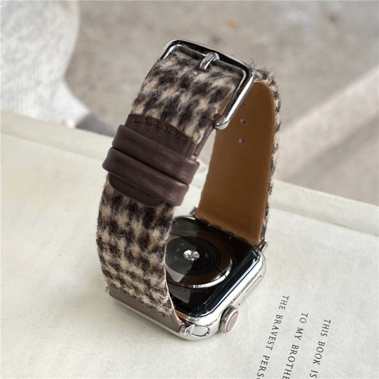Woolen Fabric Leather Strap for Apple Watch Series 10 Ultra 9 8 7 SE 6 5 4 3 2 1 46mm 49mm 45mm 44mm 42mm Watch Band - Red