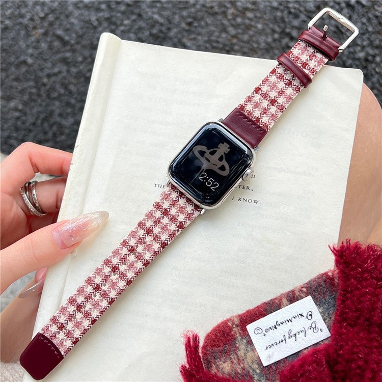 Woolen Fabric Leather Strap for Apple Watch Series 10 Ultra 9 8 7 SE 6 5 4 3 2 1 46mm 49mm 45mm 44mm 42mm Watch Band - Red
