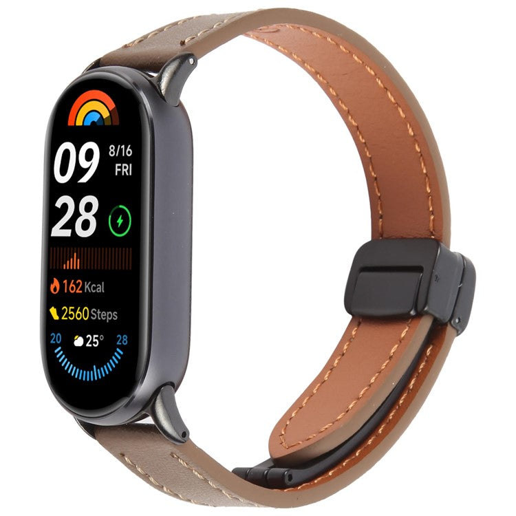 For Xiaomi Smart Band 9 / 8 Foldable Magnetic Black Buckle Microfiber Leather Watch Strap - Brown