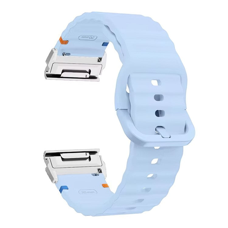 Watch Band for Garmin Fenix 8 51mm / Enduro 3 / Enduro 2 Quick Release Wavy Texture Silicone Strap with Silver Connector - Baby Blue