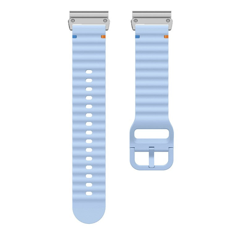 Watch Band for Garmin Fenix 8 51mm / Enduro 3 / Enduro 2 Quick Release Wavy Texture Silicone Strap with Silver Connector - Baby Blue