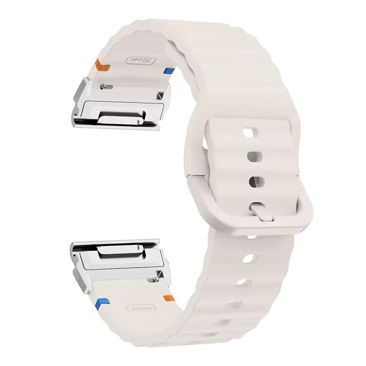 Watch Band for Garmin Fenix 8 51mm / Enduro 3 / Enduro 2 Quick Release Wavy Texture Silicone Strap with Silver Connector - Starlight
