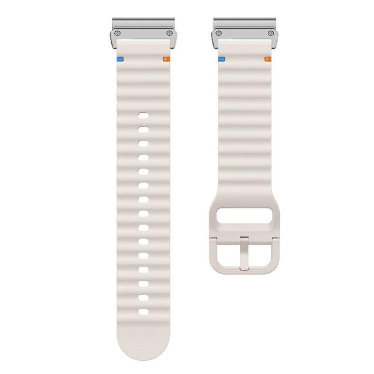 Watch Band for Garmin Fenix 8 51mm / Enduro 3 / Enduro 2 Quick Release Wavy Texture Silicone Strap with Silver Connector - Starlight