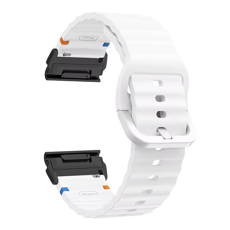 Watch Band for Garmin Fenix 8 51mm / Enduro 3 / Enduro 2 Quick Release Wavy Texture Silicone Strap with Black Connector - White