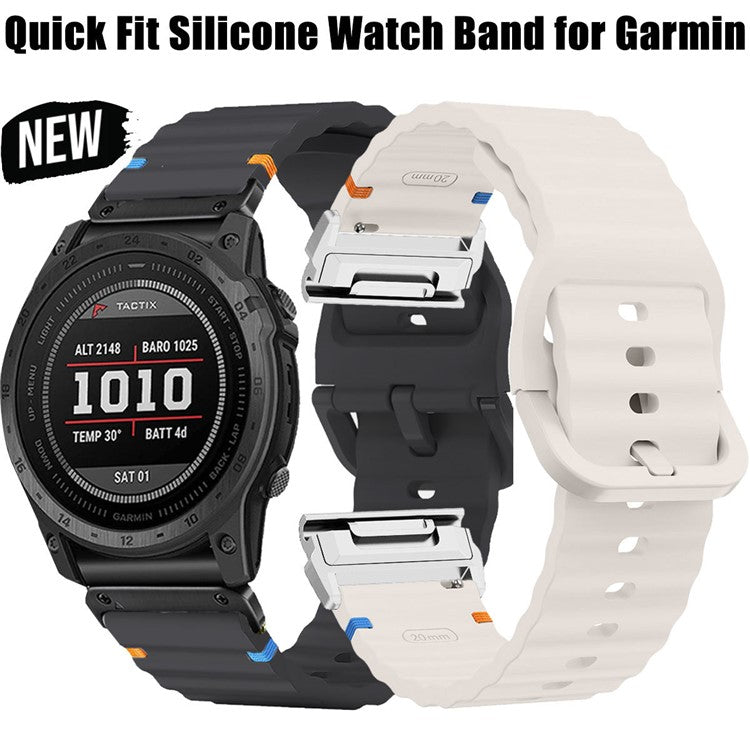 Watch Band for Garmin Fenix 8 51mm / Enduro 3 / Enduro 2 Quick Release Wavy Texture Silicone Strap with Black Connector - White