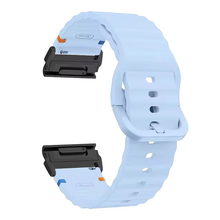 For Garmin Fenix 8 47mm / Fenix E 47mm 22mm Quick Release Wavy Texture Silicone Watch Strap with Black Connector - Baby Blue