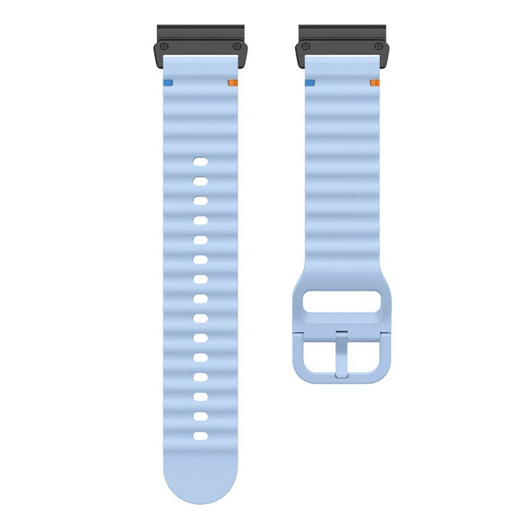 For Garmin Fenix 8 47mm / Fenix E 47mm 22mm Quick Release Wavy Texture Silicone Watch Strap with Black Connector - Baby Blue