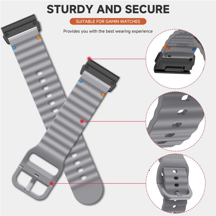 For Garmin Fenix 8 47mm / Fenix E 47mm 22mm Quick Release Wavy Texture Silicone Watch Strap with Black Connector - Dark Grey