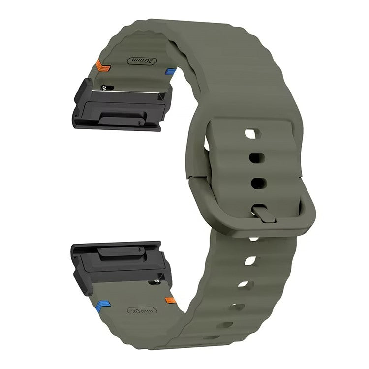 For Garmin Fenix 8 47mm / Fenix E 47mm 22mm Quick Release Wavy Texture Silicone Watch Strap with Black Connector - Army Green