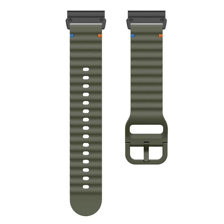For Garmin Fenix 8 47mm / Fenix E 47mm 22mm Quick Release Wavy Texture Silicone Watch Strap with Black Connector - Army Green