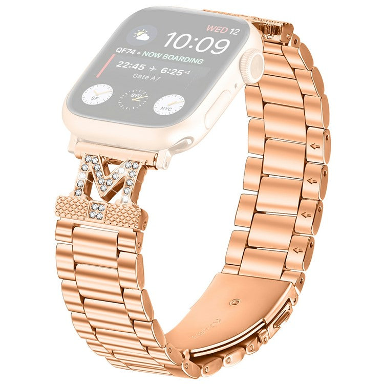 Watch Strap for Apple Watch Series 10 Ultra 9 8 7 SE 6 5 4 3 2 1 46mm 49mm 45mm 44mm 42mm M-Type Stainless Steel Band - Rose Gold