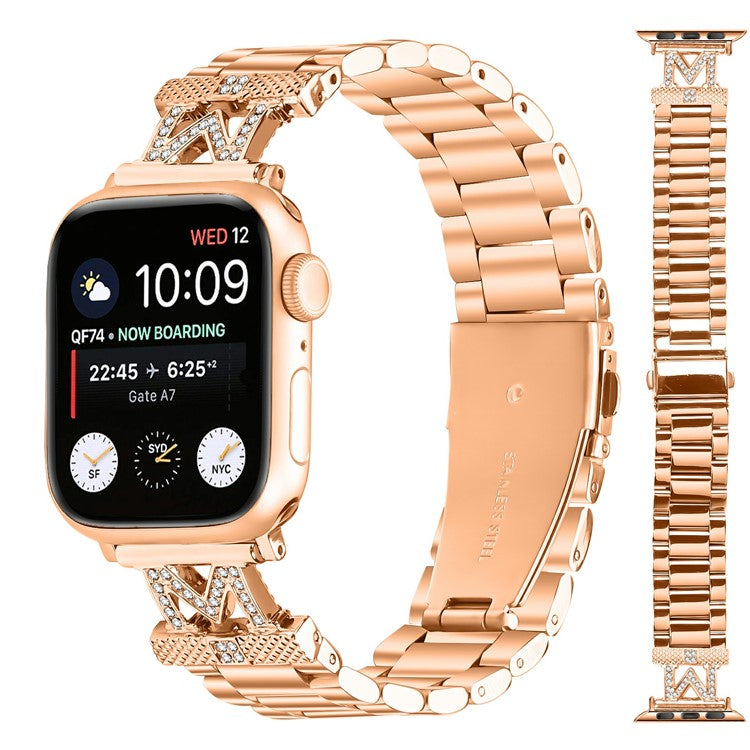 Watch Strap for Apple Watch Series 10 Ultra 9 8 7 SE 6 5 4 3 2 1 46mm 49mm 45mm 44mm 42mm M-Type Stainless Steel Band - Rose Gold