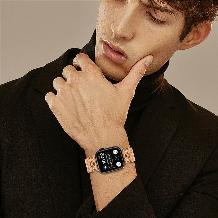 Watch Strap for Apple Watch Series 10 Ultra 9 8 7 SE 6 5 4 3 2 1 46mm 49mm 45mm 44mm 42mm M-Type Stainless Steel Band - Rose Gold