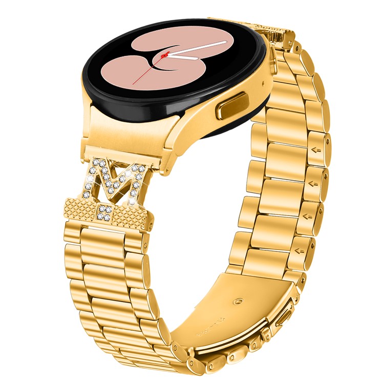 Watch Band with Quick Release Connector for Samsung Galaxy Watch6 40mm 44mm / Watch6 Classic 43mm 47mm , 3-Bead Stainless Steel Strap - Gold