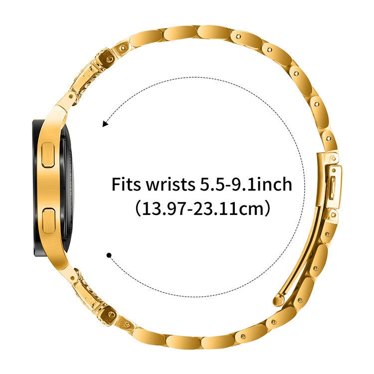Watch Band with Quick Release Connector for Samsung Galaxy Watch6 40mm 44mm / Watch6 Classic 43mm 47mm , 3-Bead Stainless Steel Strap - Gold
