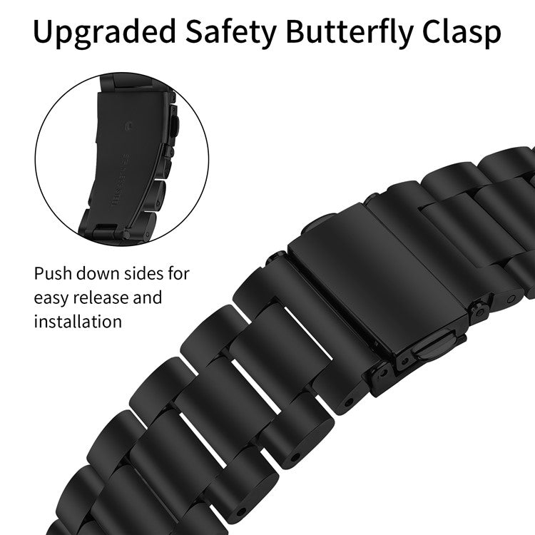 Watch Band with Quick Release Connector for Samsung Galaxy Watch7 40mm 44mm Rhinestones Decor 3-Bead Stainless Steel Strap - Black