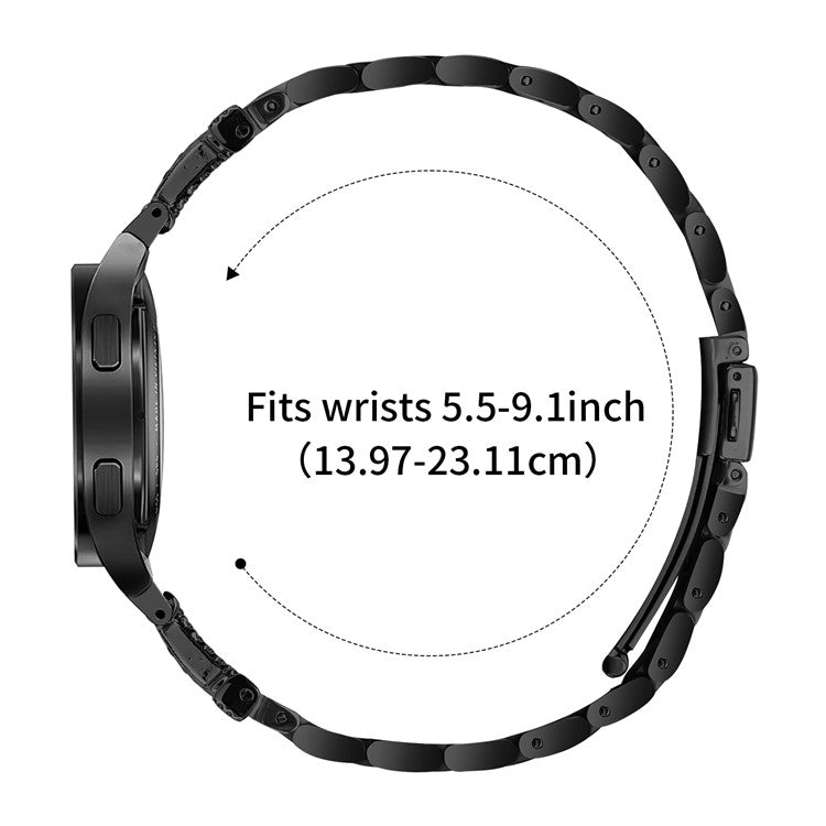 Watch Band with Quick Release Connector for Samsung Galaxy Watch7 40mm 44mm Rhinestones Decor 3-Bead Stainless Steel Strap - Black