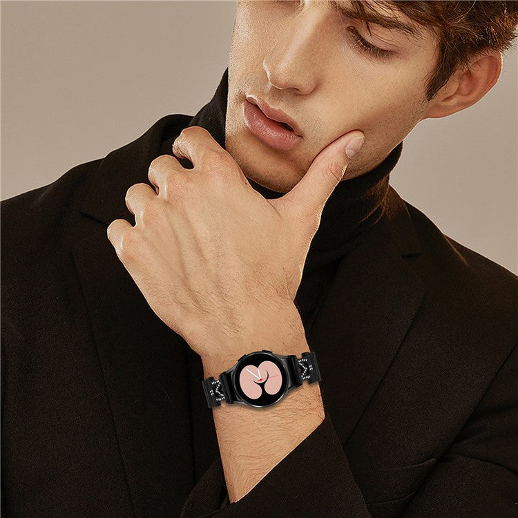 Watch Band with Quick Release Connector for Samsung Galaxy Watch7 40mm 44mm Rhinestones Decor 3-Bead Stainless Steel Strap - Black