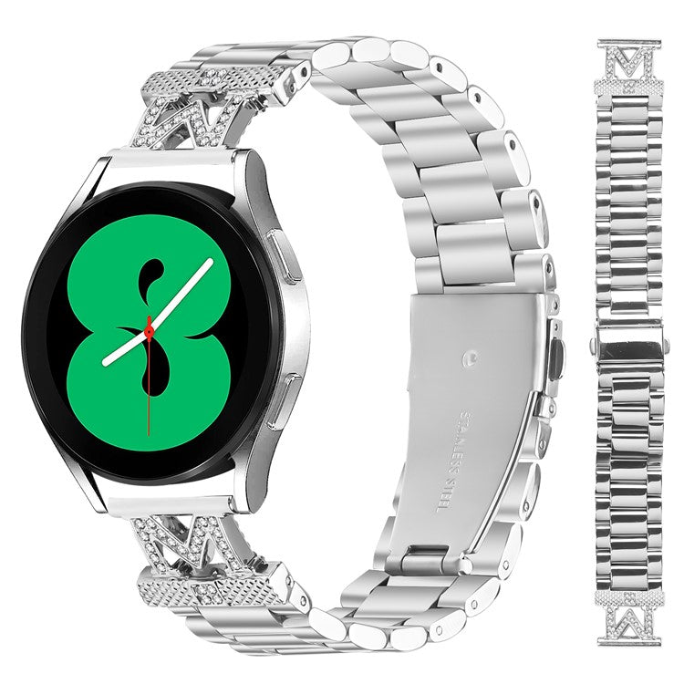 For Garmin Vivomove 3 / GarminMove 3 Watch Strap Rhinestones Decor 3 Beads Silver Stainless Steel Watch Band