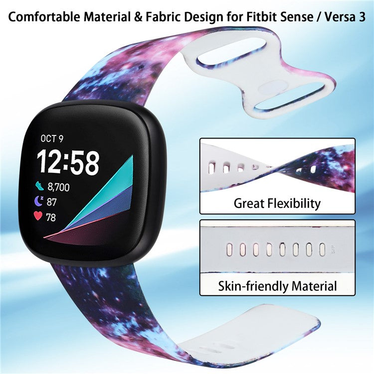 Pattern Printing Design Silicone Watch Band Strap Replacement Size L for Fitbit Versa 3 - Style A