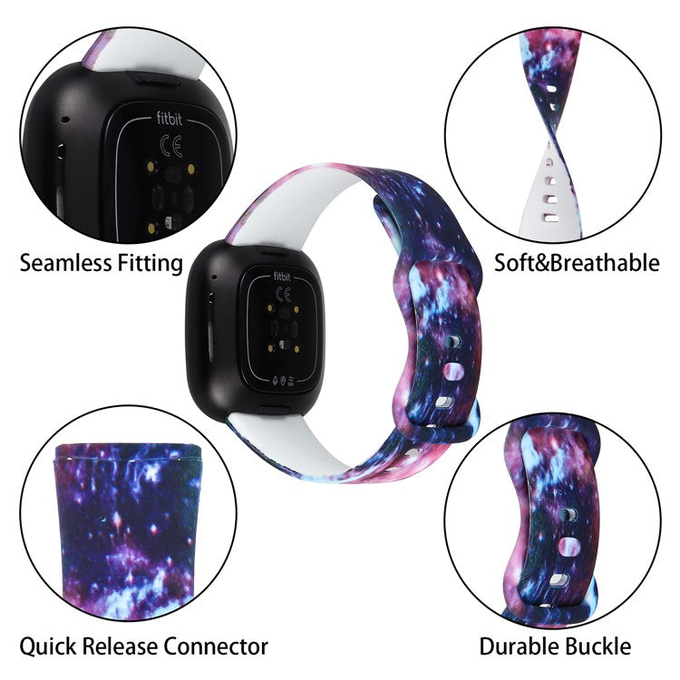 Pattern Printing Design Silicone Watch Band Strap Replacement Size L for Fitbit Versa 3 - Style A