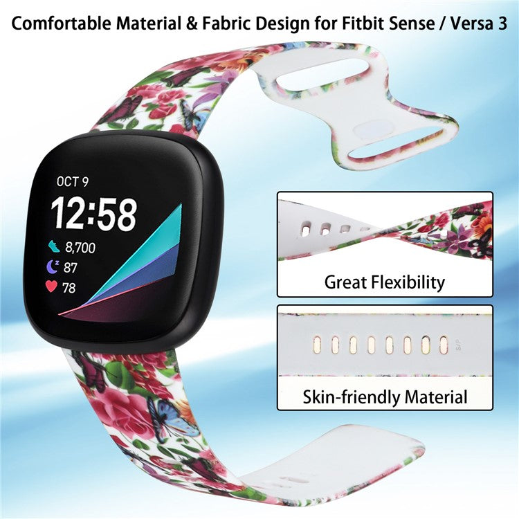 Pattern Printing Design Silicone Watch Band Strap Replacement Size L for Fitbit Versa 3 - Style K