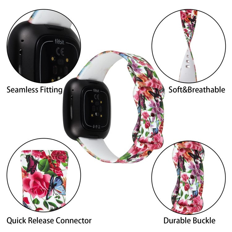 Pattern Printing Design Silicone Watch Band Strap Replacement Size L for Fitbit Versa 3 - Style K