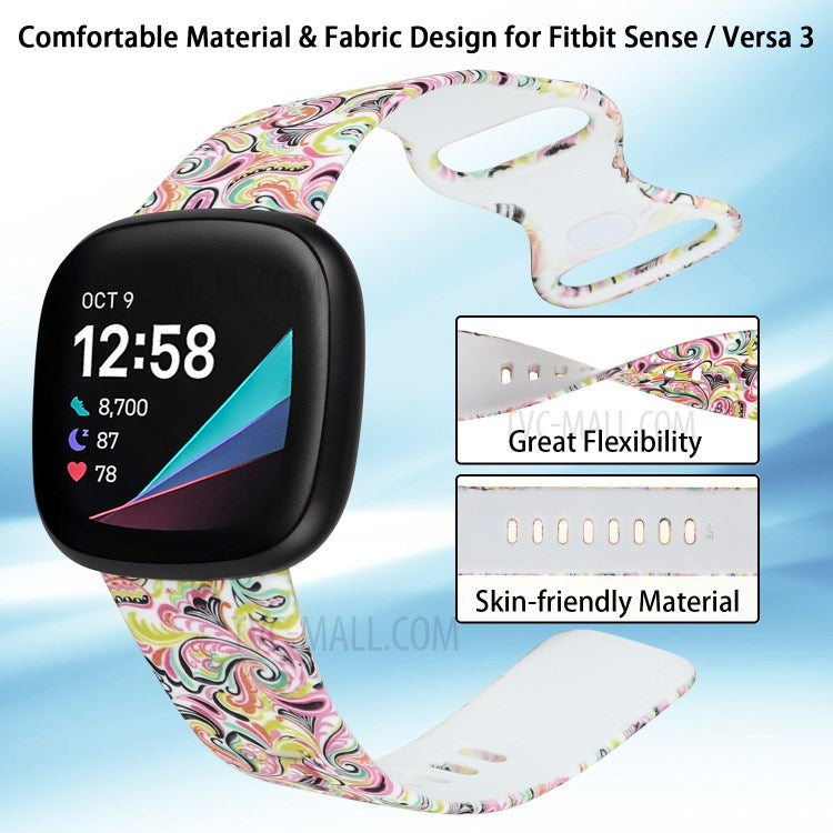 Pattern Printing Design Silicone Watch Band Strap Replacement Size L for Fitbit Versa 3 - Style L