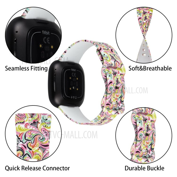 Pattern Printing Design Silicone Watch Band Strap Replacement Size L for Fitbit Versa 3 - Style L