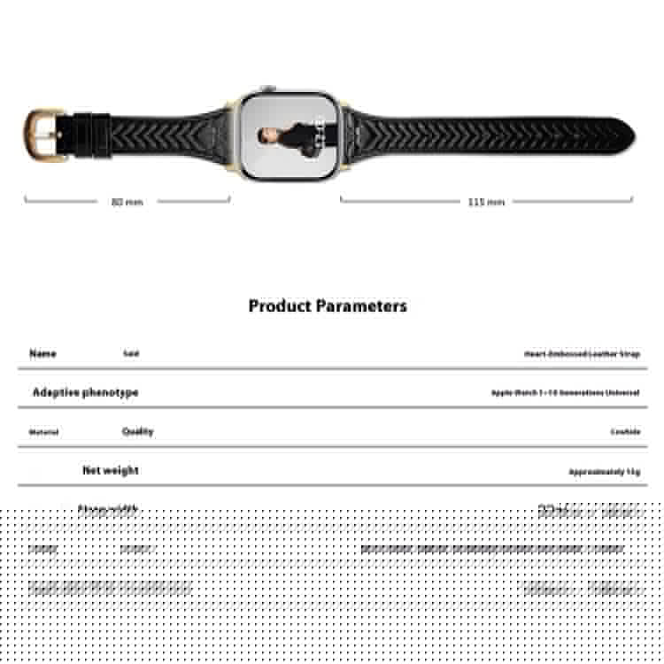 Watch Band For Apple Watch Series 10 Ultra 9 8 7 SE 6 5 4 3 2 1 46mm 49mm 45mm 44mm 42mm Heart Pattern Embossed Genuine Leather Strap - Green