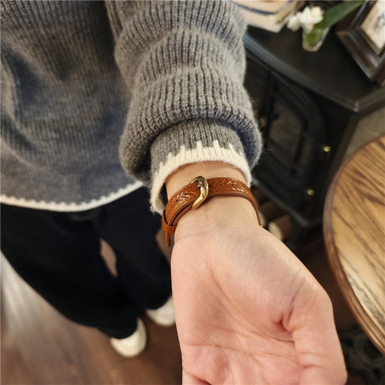 Watch Band For Apple Watch Series 10 9 8 7 SE 6 5 4 3 2 1 42mm 41mm 40mm 38mm Heart Pattern Embossed Genuine Leather Strap - Brown