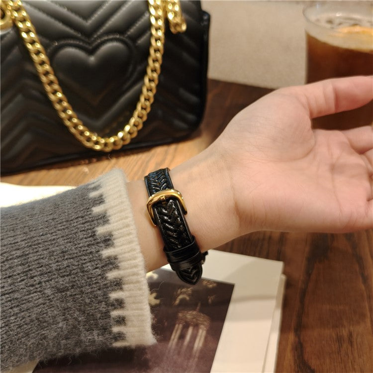 18mm Watch Band For Garmin Venu 3S  /  2S  /  Forerunner 265S  /  255S  /  Vivomove 3S Heart Pattern Embossed Genuine Leather Strap - Black