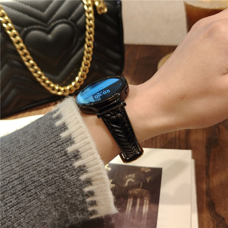 18mm Watch Band For Garmin Venu 3S  /  2S  /  Forerunner 265S  /  255S  /  Vivomove 3S Heart Pattern Embossed Genuine Leather Strap - Black