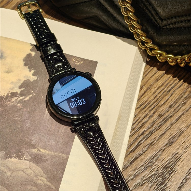 18mm Watch Band For Garmin Venu 3S  /  2S  /  Forerunner 265S  /  255S  /  Vivomove 3S Heart Pattern Embossed Genuine Leather Strap - Black