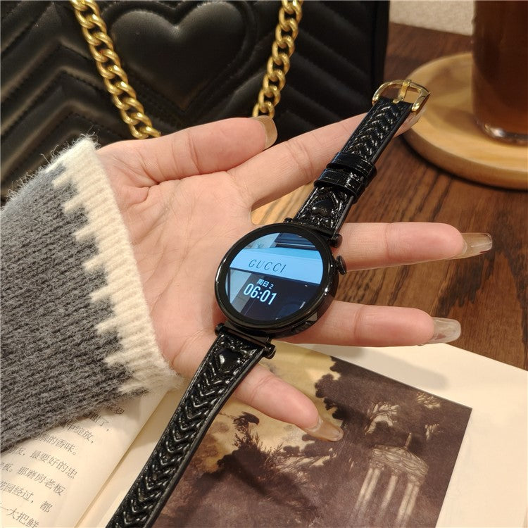 18mm Watch Band For Garmin Venu 3S  /  2S  /  Forerunner 265S  /  255S  /  Vivomove 3S Heart Pattern Embossed Genuine Leather Strap - Black