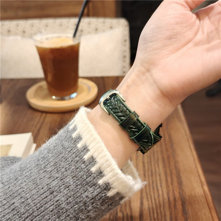 20mm Watch Band For Huawei Watch GT 3 42mm  /  GT 2 42mm  /  Samsung Galaxy Watch7 44mm 40mm Heart Pattern Embossed Genuine Leather Strap - Dark Green