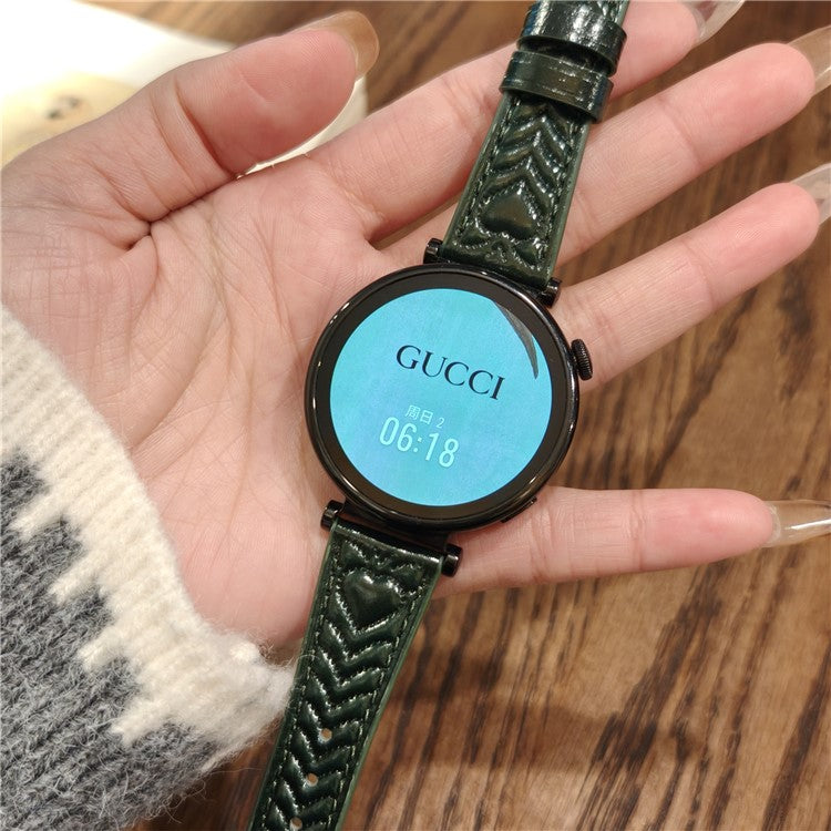 20mm Watch Band For Huawei Watch GT 3 42mm  /  GT 2 42mm  /  Samsung Galaxy Watch7 44mm 40mm Heart Pattern Embossed Genuine Leather Strap - Dark Green