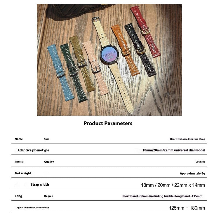 20mm Watch Band For Huawei Watch GT 3 42mm  /  GT 2 42mm  /  Samsung Galaxy Watch7 44mm 40mm Heart Pattern Embossed Genuine Leather Strap - Dark Green