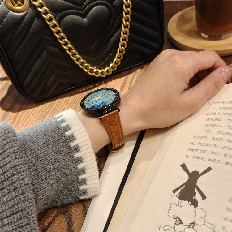 20mm Watch Band For Huawei Watch GT 3 42mm  /  GT 2 42mm  /  Samsung Galaxy Watch7 44mm 40mm Heart Pattern Embossed Genuine Leather Strap - Brown
