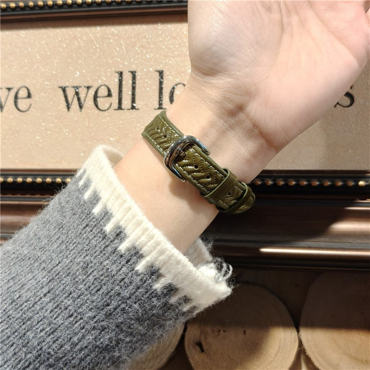 22mm Watch Band For Huawei Watch GT 5 Pro 46mm / GT 5 46mm / GT 4 46mm / Watch 4 Heart Pattern Embossed Genuine Leather Strap - Green