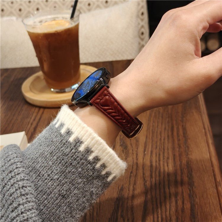22mm Watch Band For Huawei Watch GT 5 Pro 46mm / GT 5 46mm / GT 4 46mm / Watch 4 Heart Pattern Embossed Genuine Leather Strap - Wine Red