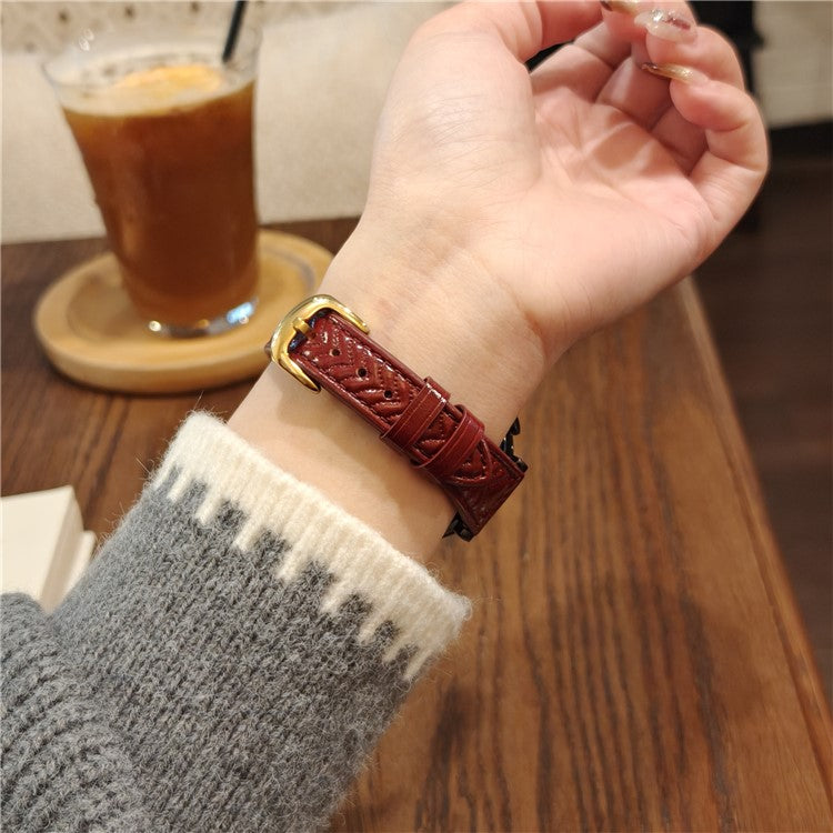 22mm Watch Band For Huawei Watch GT 5 Pro 46mm / GT 5 46mm / GT 4 46mm / Watch 4 Heart Pattern Embossed Genuine Leather Strap - Wine Red