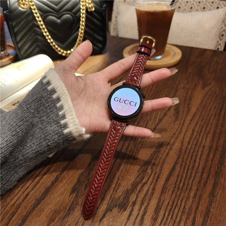 22mm Watch Band For Huawei Watch GT 5 Pro 46mm / GT 5 46mm / GT 4 46mm / Watch 4 Heart Pattern Embossed Genuine Leather Strap - Wine Red