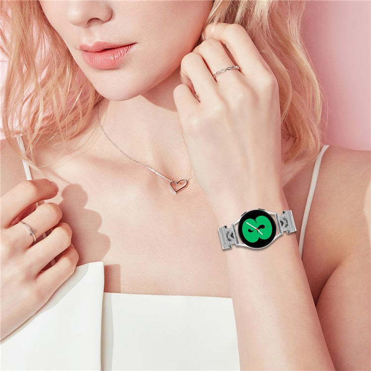 For Huami Amazfit Pop Pro Band Rhinestones Decor 3-Bead Silver Stainless Steel Watch Strap