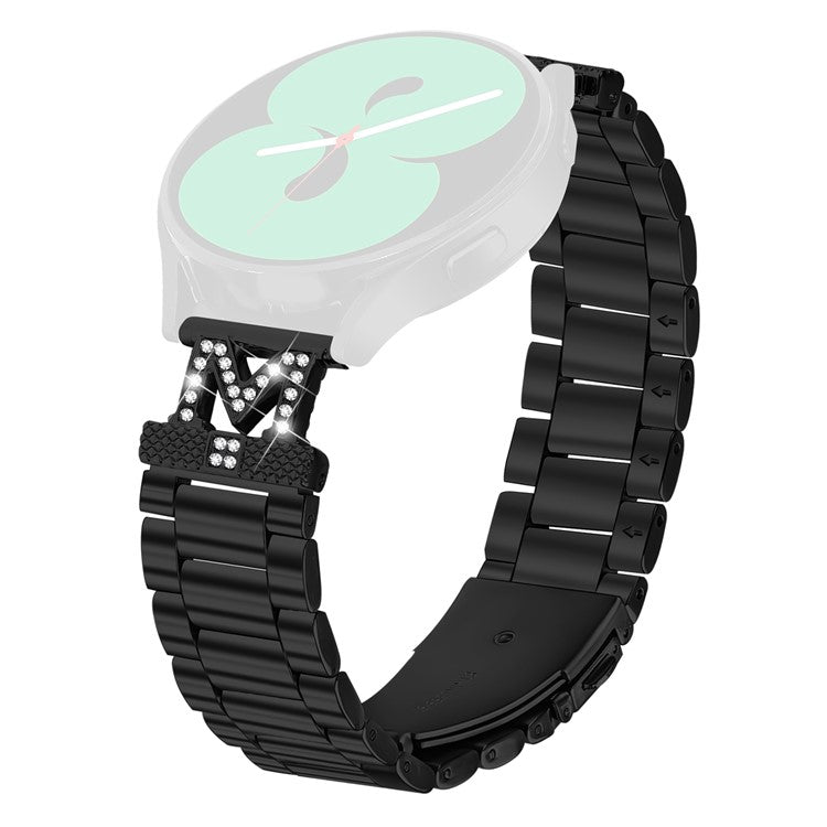 For Huami Amazfit GTR 42mm Watch Strap Rhinestones Decor 3-Bead Stainless Steel Band - Black