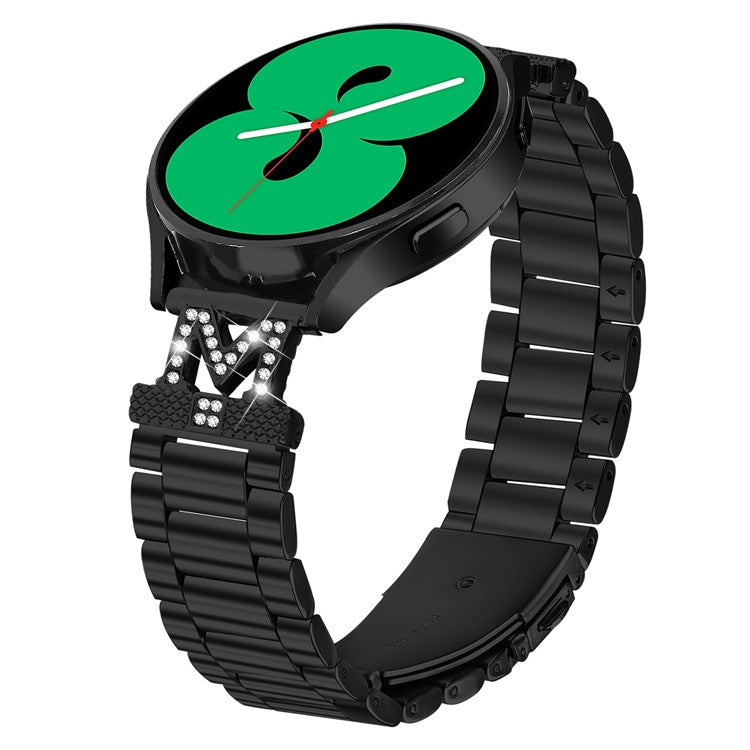 For Huami Amazfit GTR 42mm Watch Strap Rhinestones Decor 3-Bead Stainless Steel Band - Black