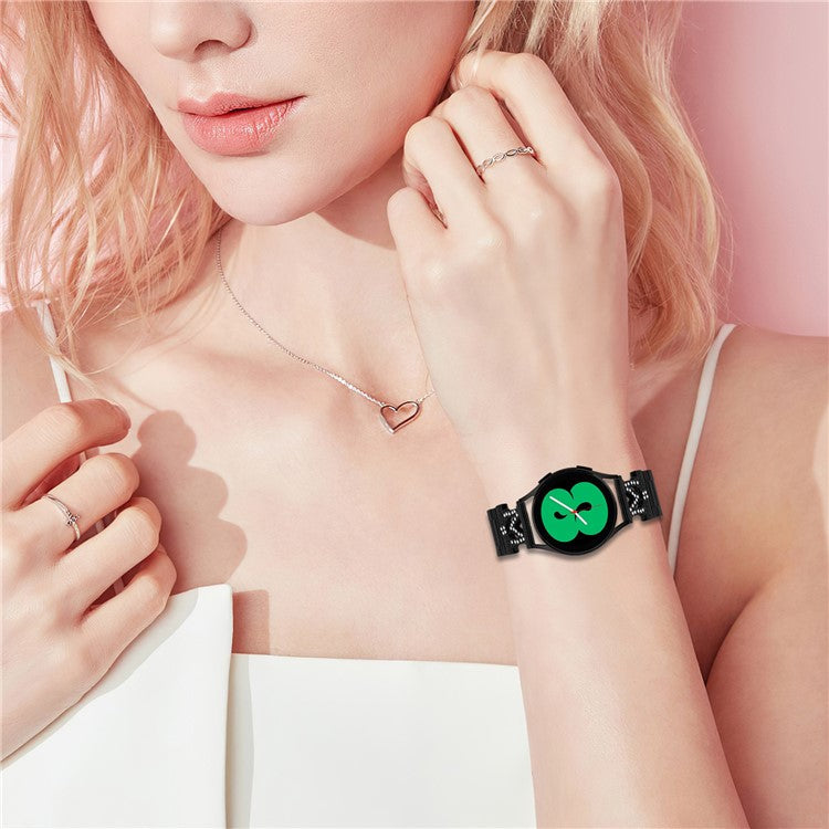 For Huami Amazfit GTR 42mm Watch Strap Rhinestones Decor 3-Bead Stainless Steel Band - Black