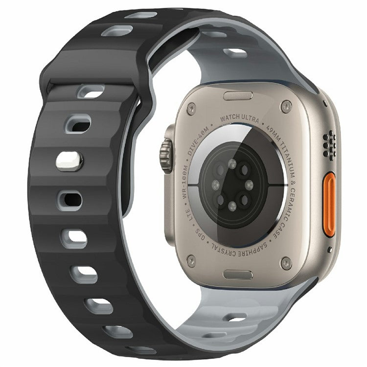 Watch Band for Apple Watch Series 10 Ultra 9 8 7 SE 6 5 4 3 2 1 46mm 49mm 45mm 44mm 42mm Dual Color Silicone Strap - Black / Grey