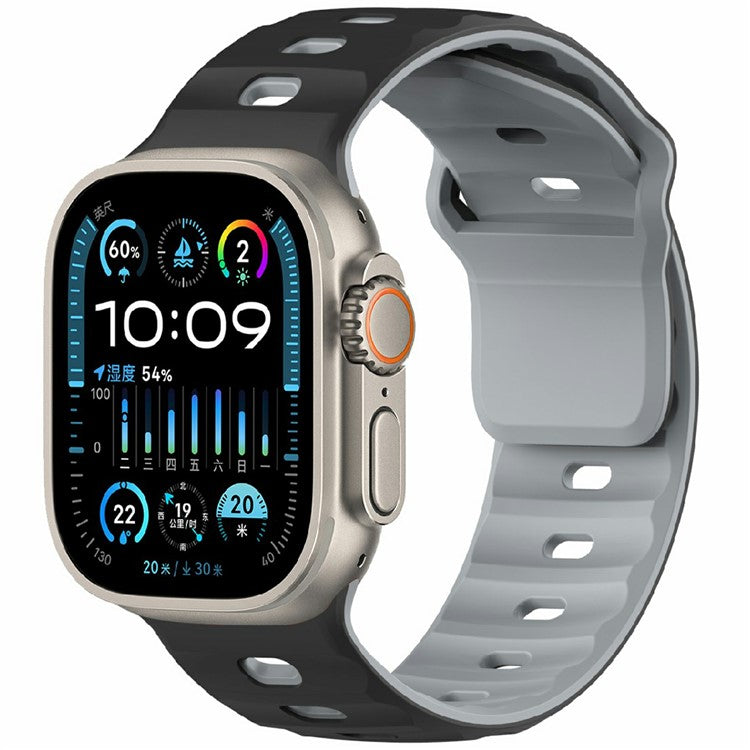 Watch Band for Apple Watch Series 10 Ultra 9 8 7 SE 6 5 4 3 2 1 46mm 49mm 45mm 44mm 42mm Dual Color Silicone Strap - Black / Grey