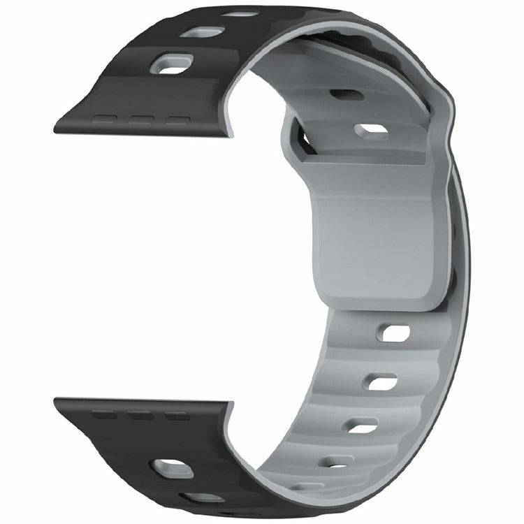 Watch Band for Apple Watch Series 10 Ultra 9 8 7 SE 6 5 4 3 2 1 46mm 49mm 45mm 44mm 42mm Dual Color Silicone Strap - Black / Grey